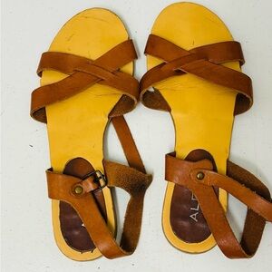 Aldo Brown Leather Cross-Strap Sandals tan soles